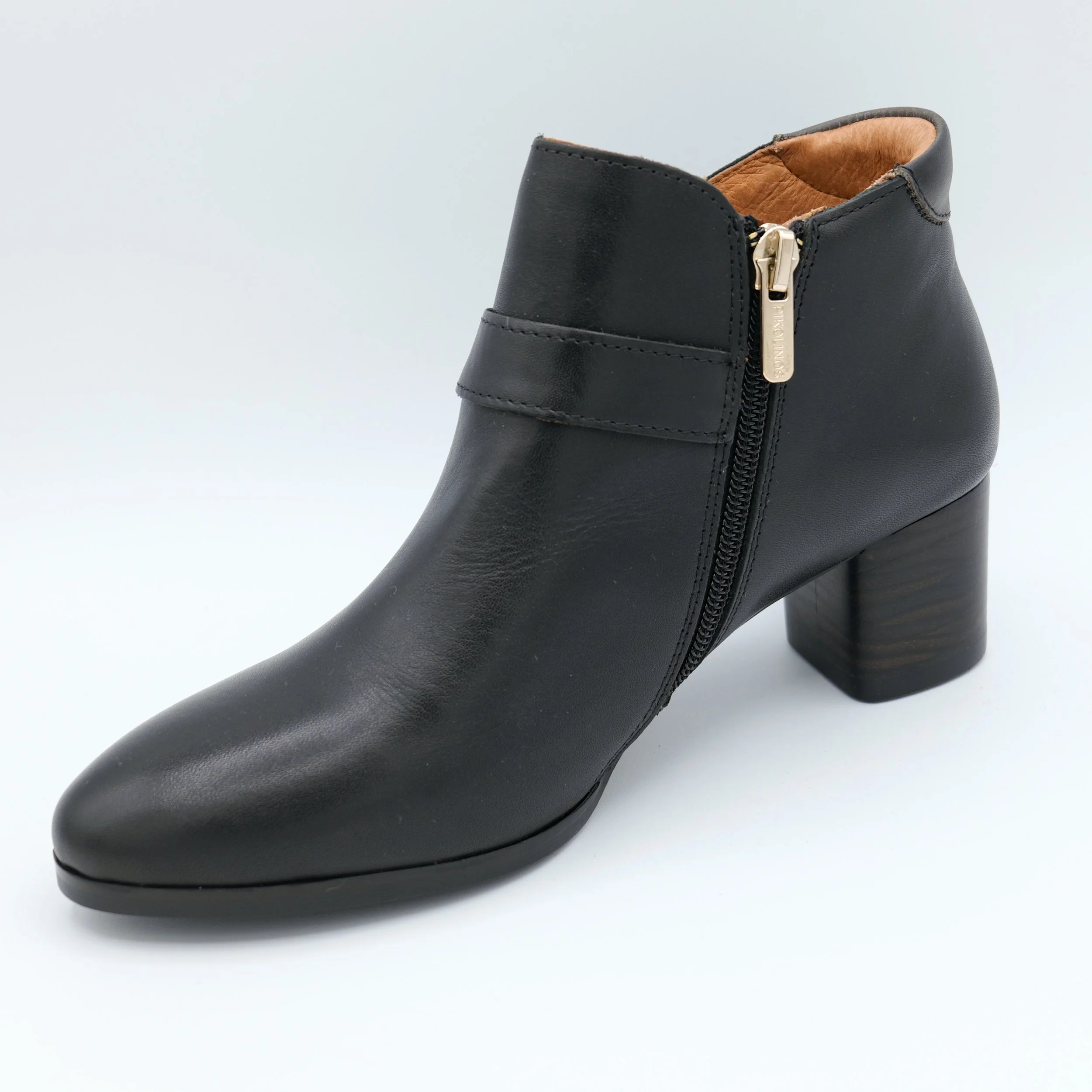 The calafat short heeled bootie by Pikolinos in black leather