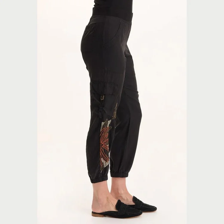 The darri embroidered pull-on soft twill jogger pant by XCVI in black
