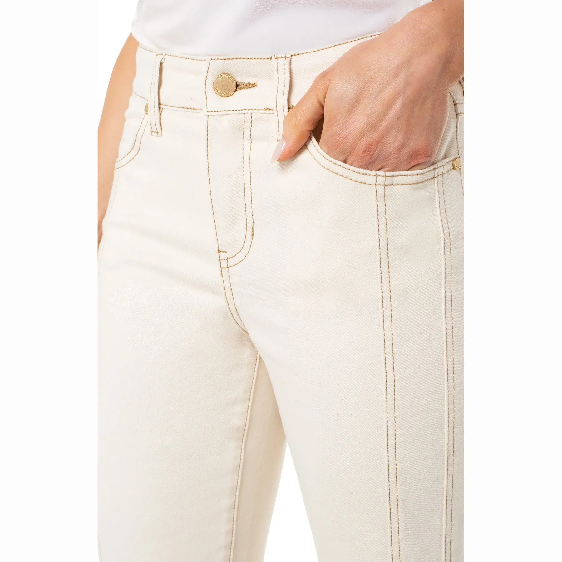 The kennedy crop straight jean with seaming details by Liverpool LA in seaside dunes wash