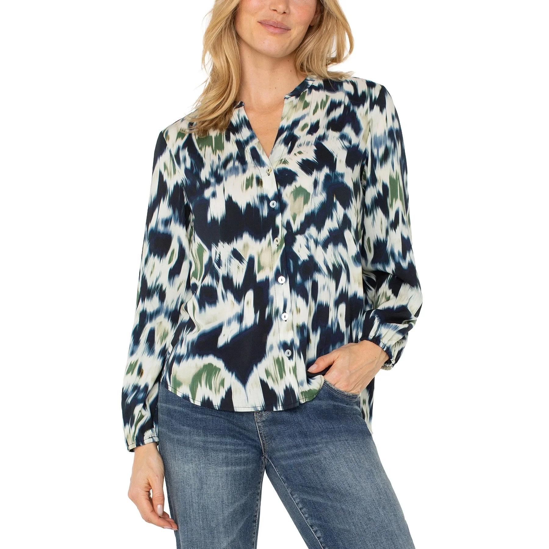 Liverpool-la-long-sleeve-button-front-shirred-blouse-navy-ikat-multi-01.jpg