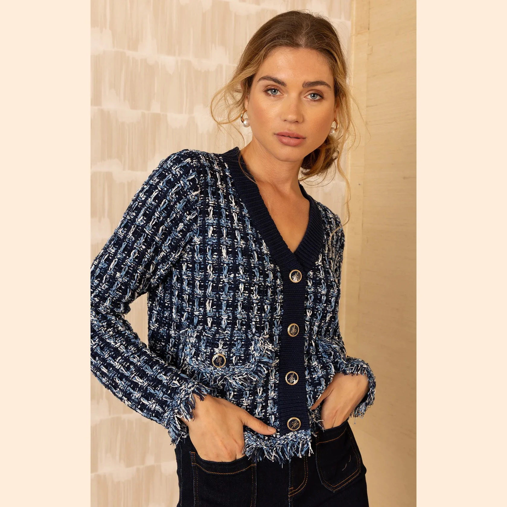 The amelie boucle cardigan by Hale Bob in navy