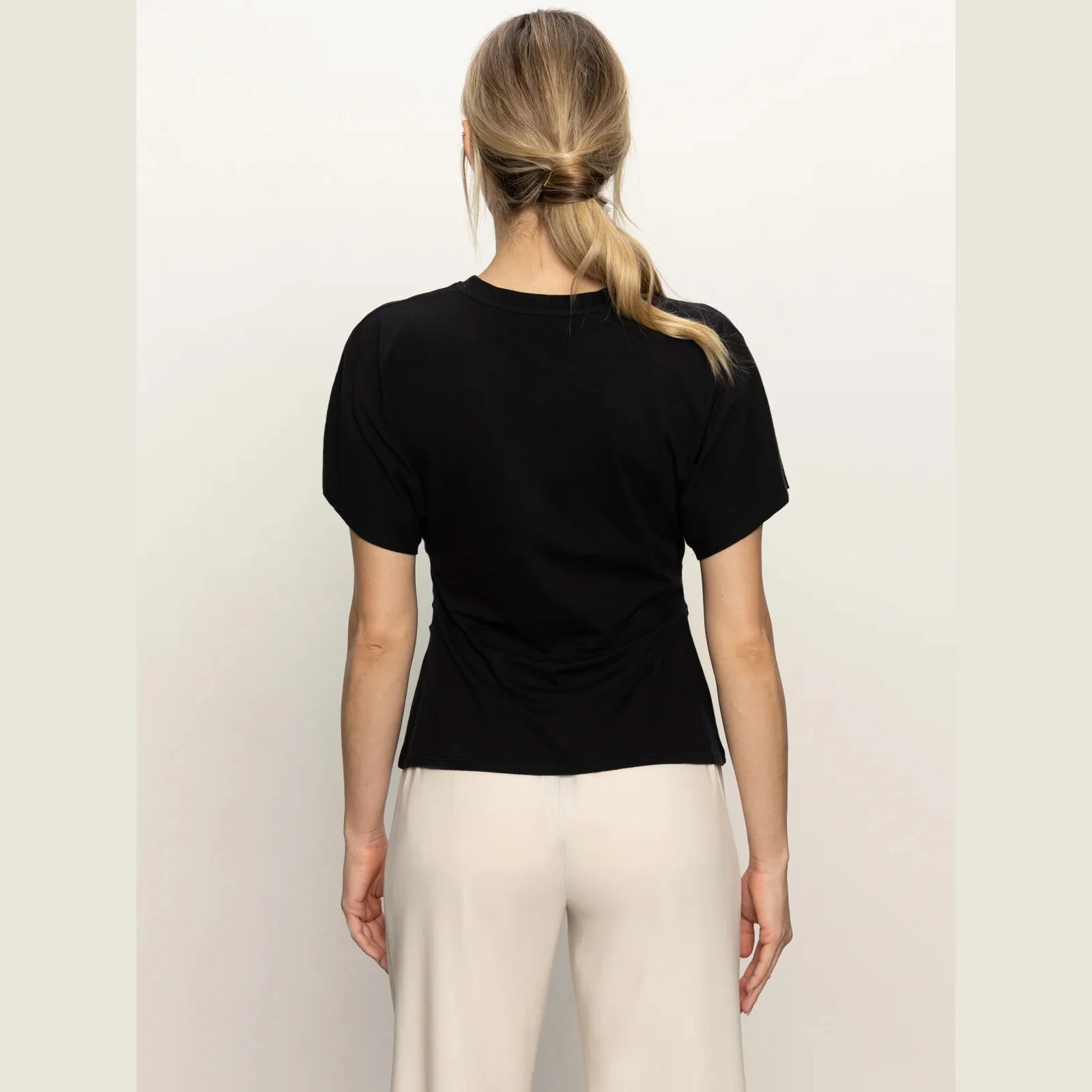 The shirred waist dolman tee in black by Sanctuary Clothing
