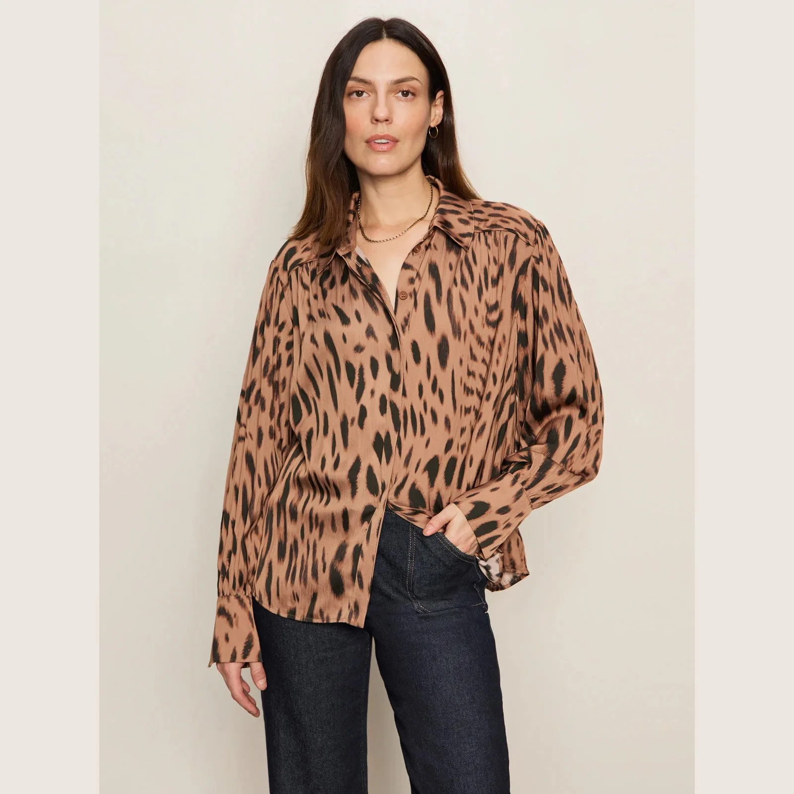 The colette shirt in mocha leopard print by Sanctuary Clothing