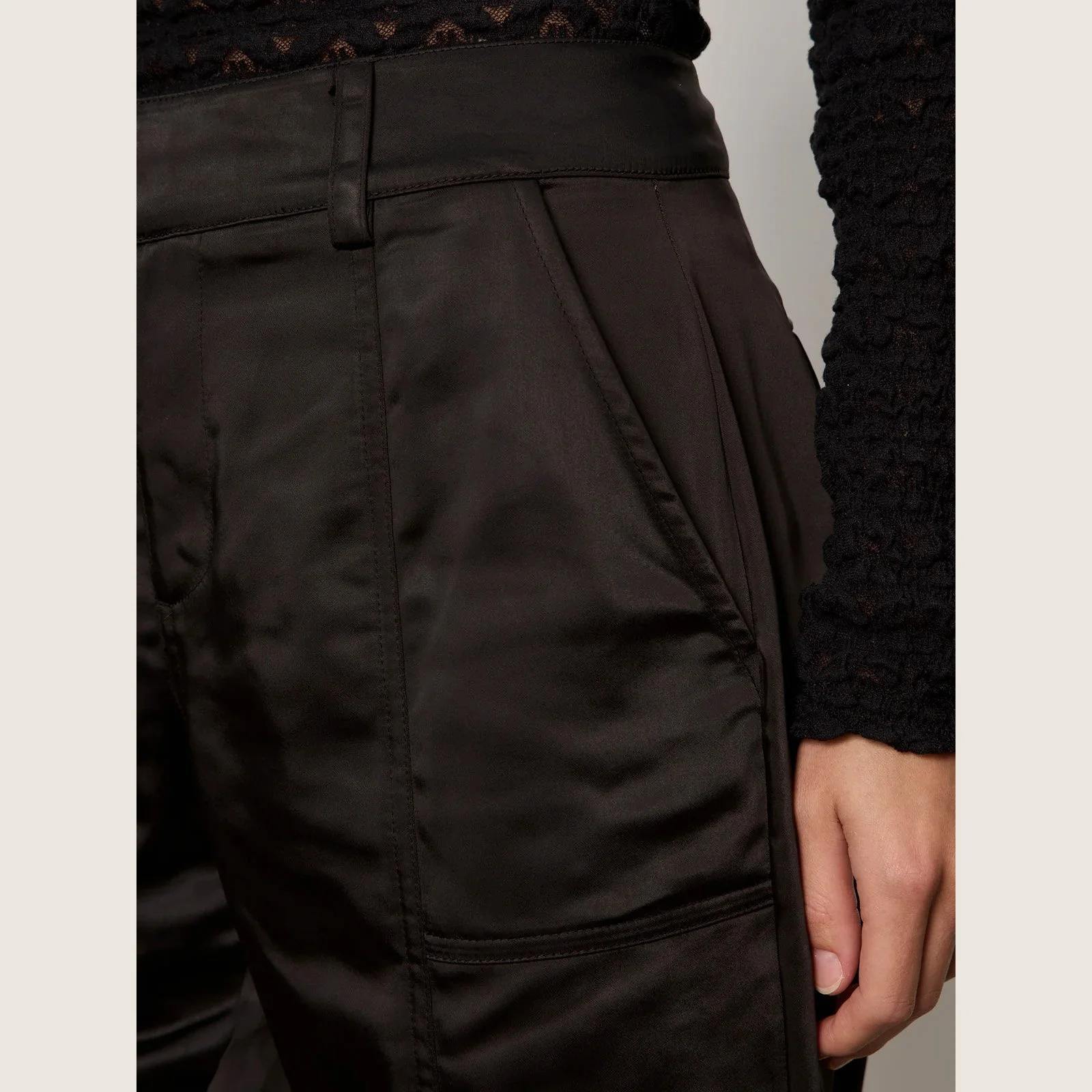 The sahara satin tapered pant by Sanctuary Clothing in black