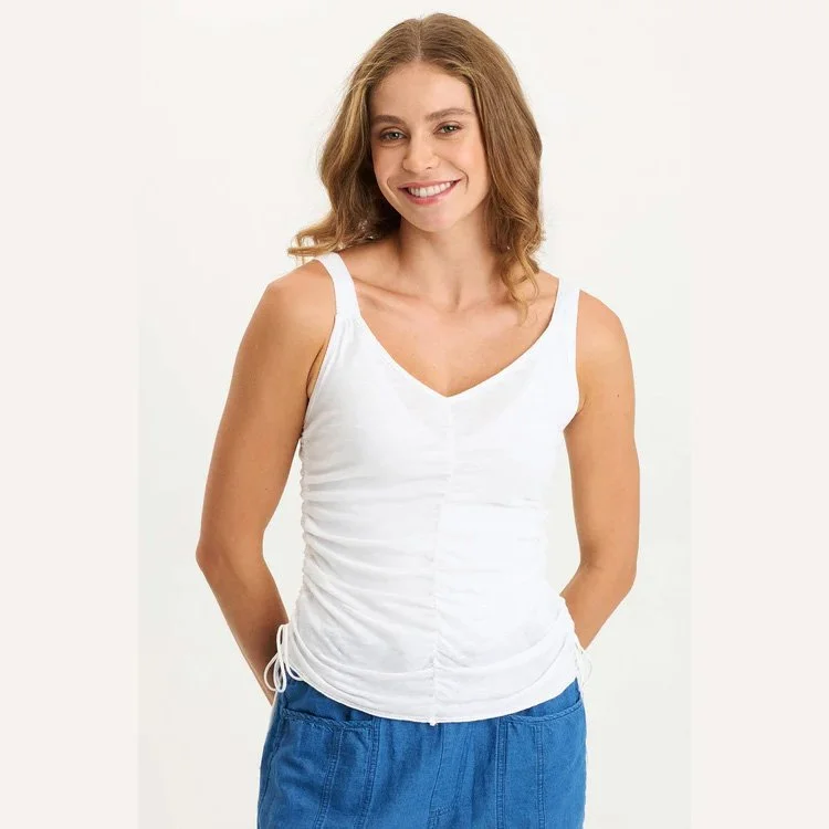 The blaise jersey all-over ruched adjustable tank by XCVI in white