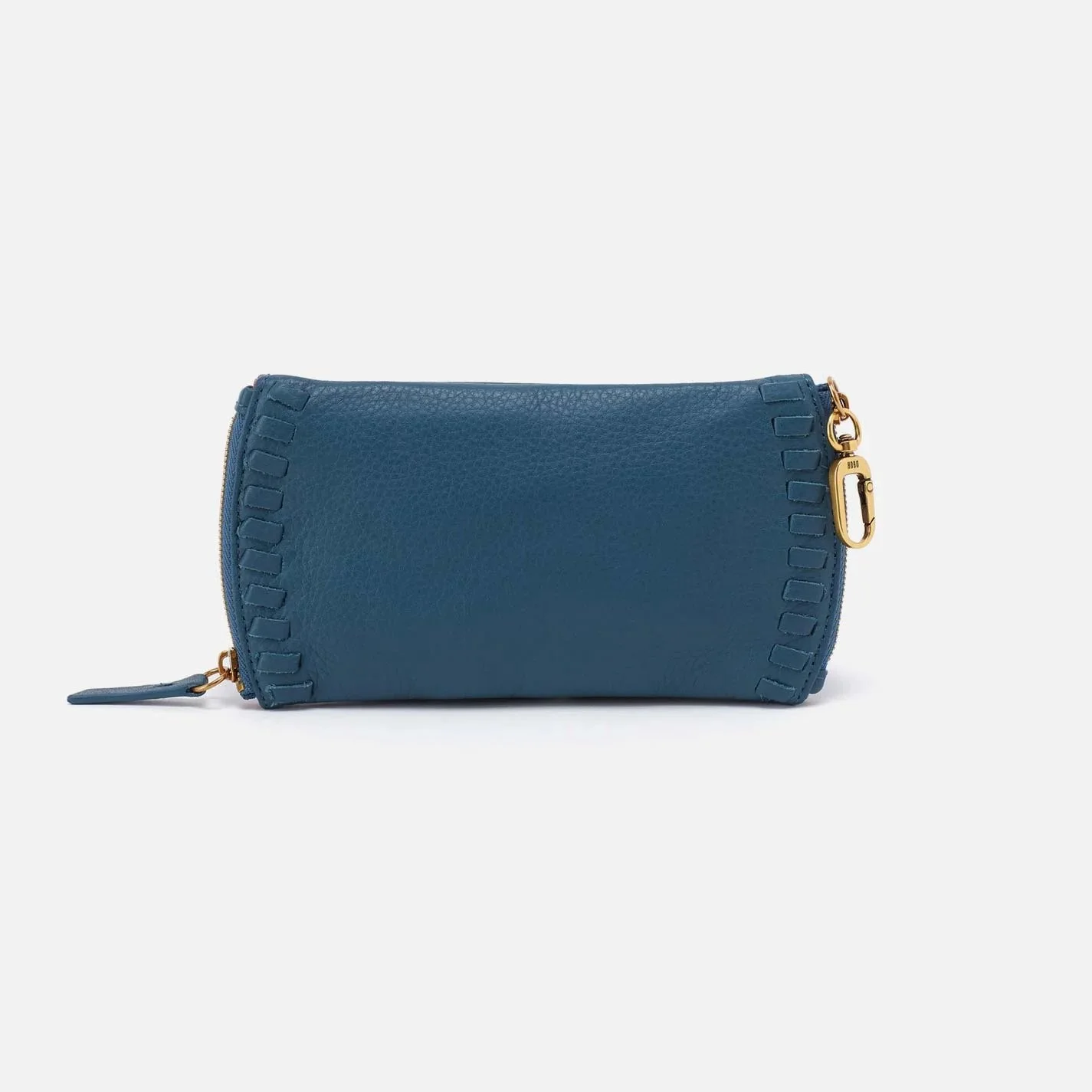The spark double eyeglass case by Hobo in peacock feather colored leather