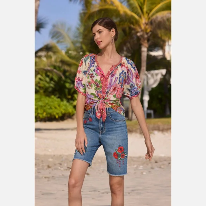 (取寄) ジョニー ワズ レディース アーバ ボタン ダウン シャツ - カリー Johnny Was women Avah Button Down Shirt - Kallie Kallie Avah Button Down Shirt, Kallie – Sabi Boutique