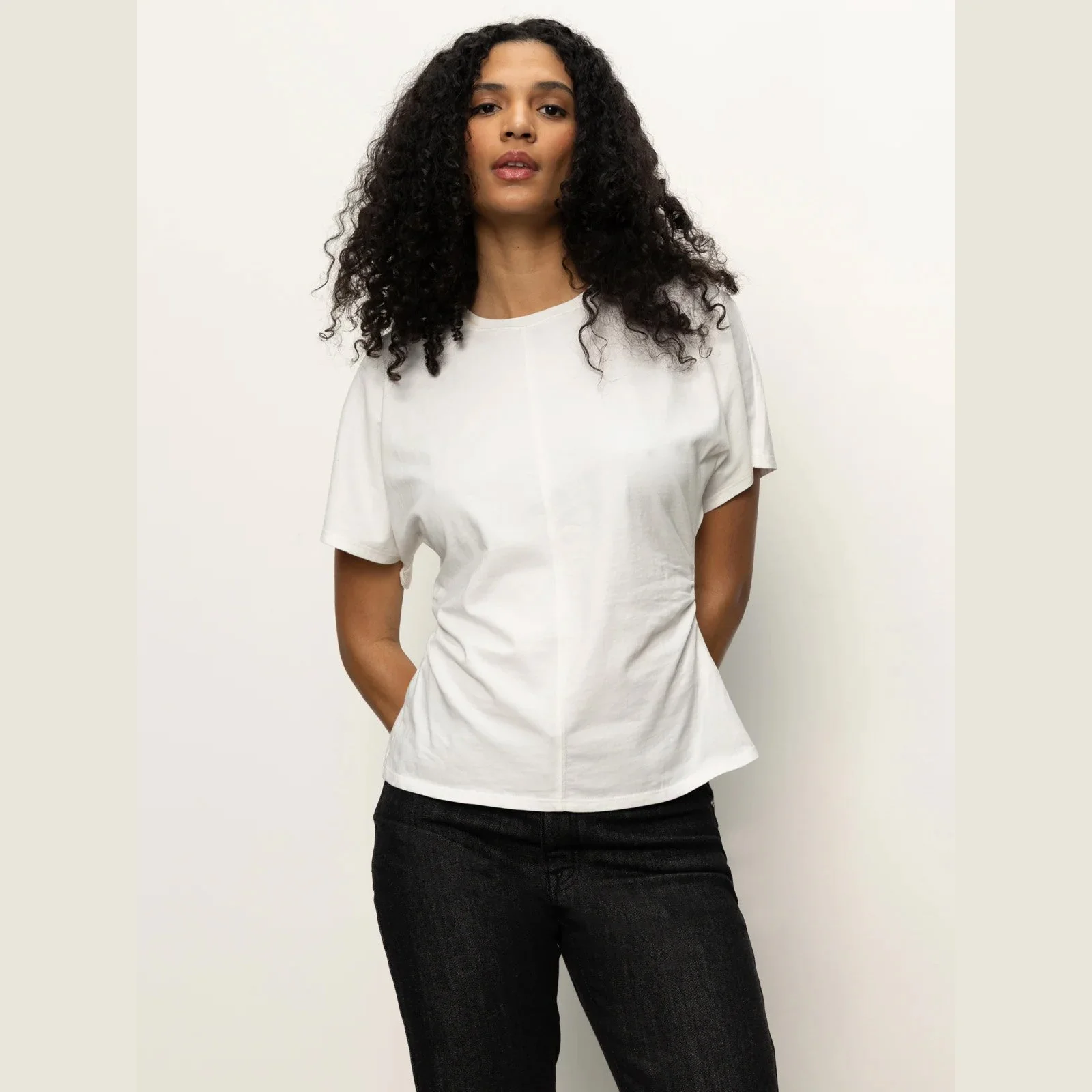 The shirred waist dolman tee in white by Sanctuary Clothing