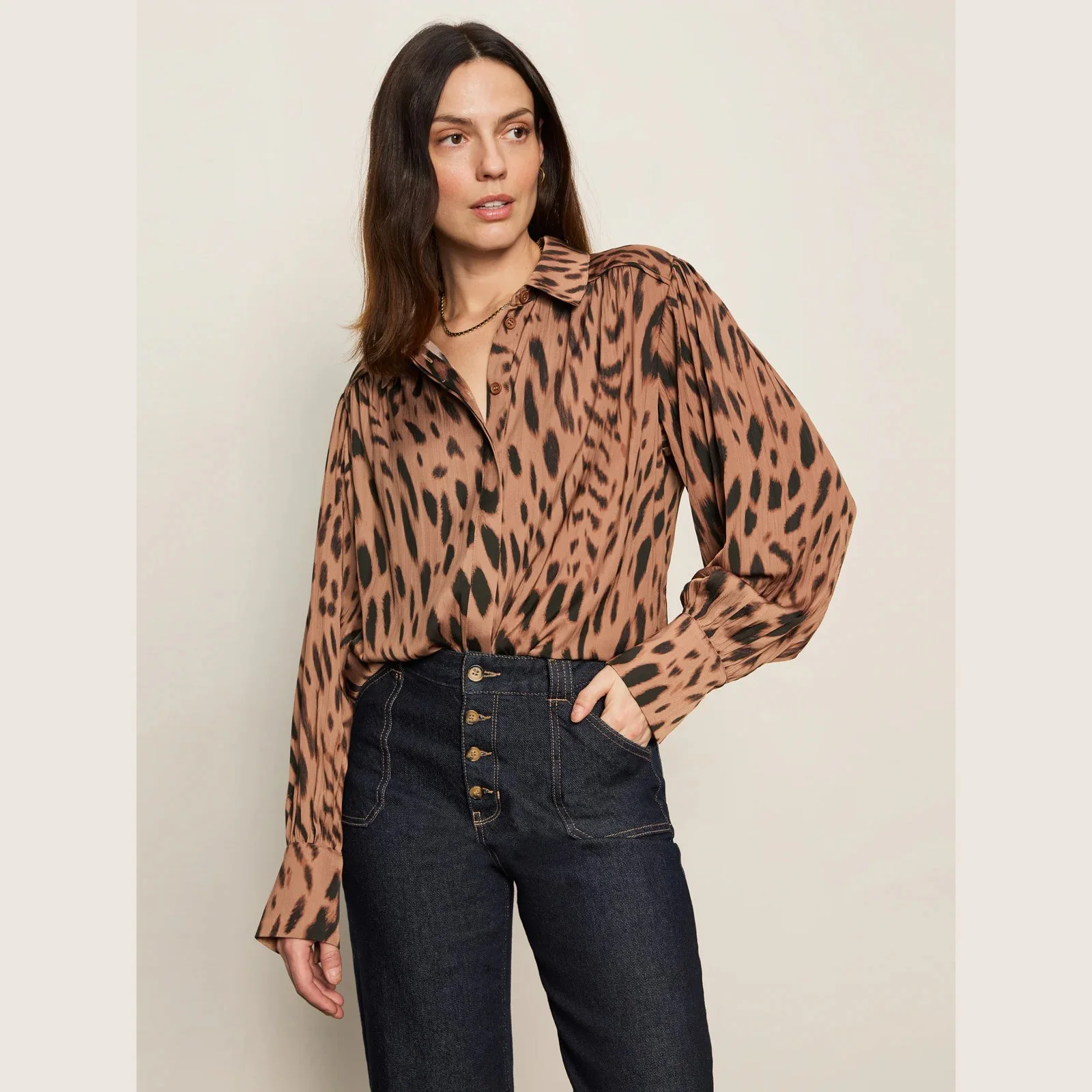 The colette shirt in mocha leopard print by Sanctuary Clothing