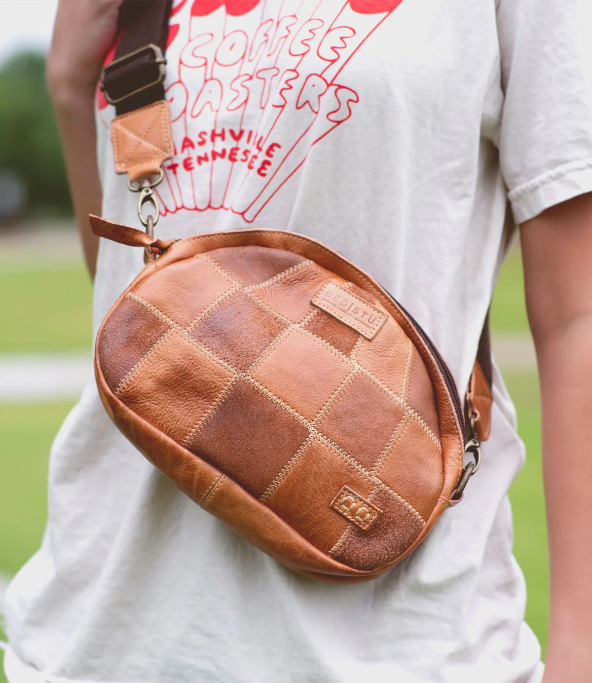 The abundance sling bag in tan mr by Bed Stu