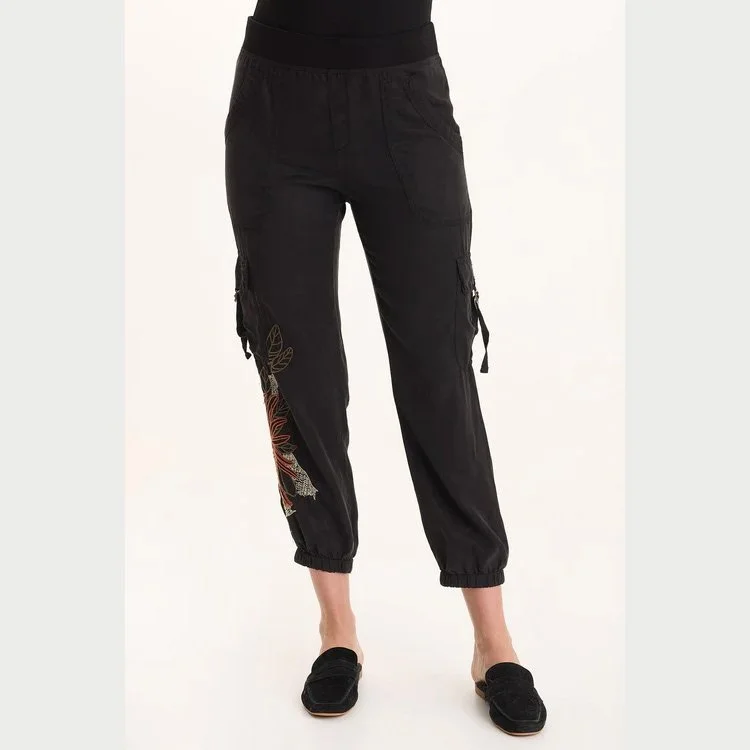 The darri embroidered pull-on soft twill jogger pant by XCVI in black