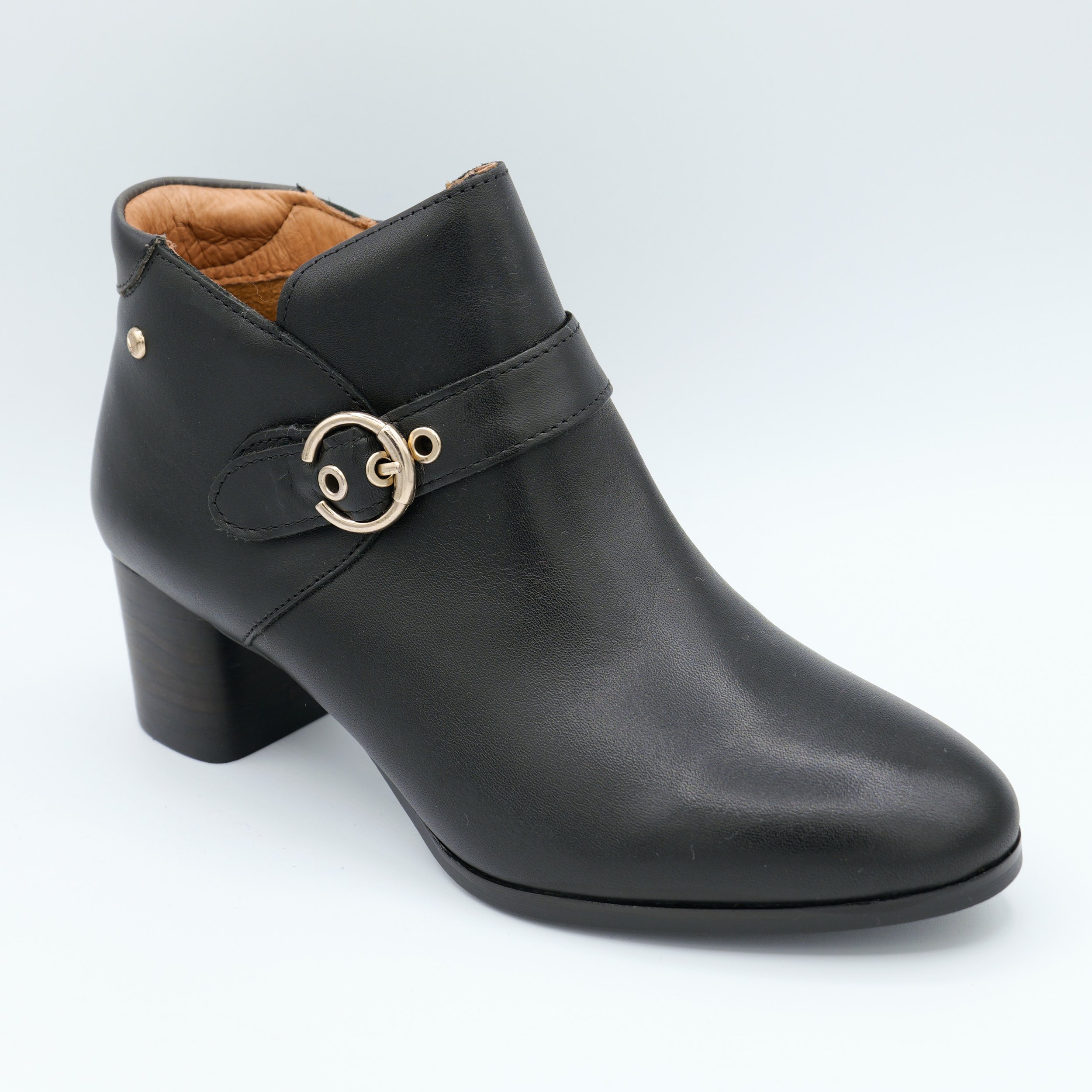 The calafat short heeled bootie by Pikolinos in black leather