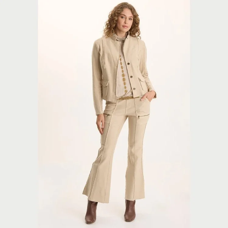 The ninian twill knit zipper pocket flare pant by XCVI in park avenue color