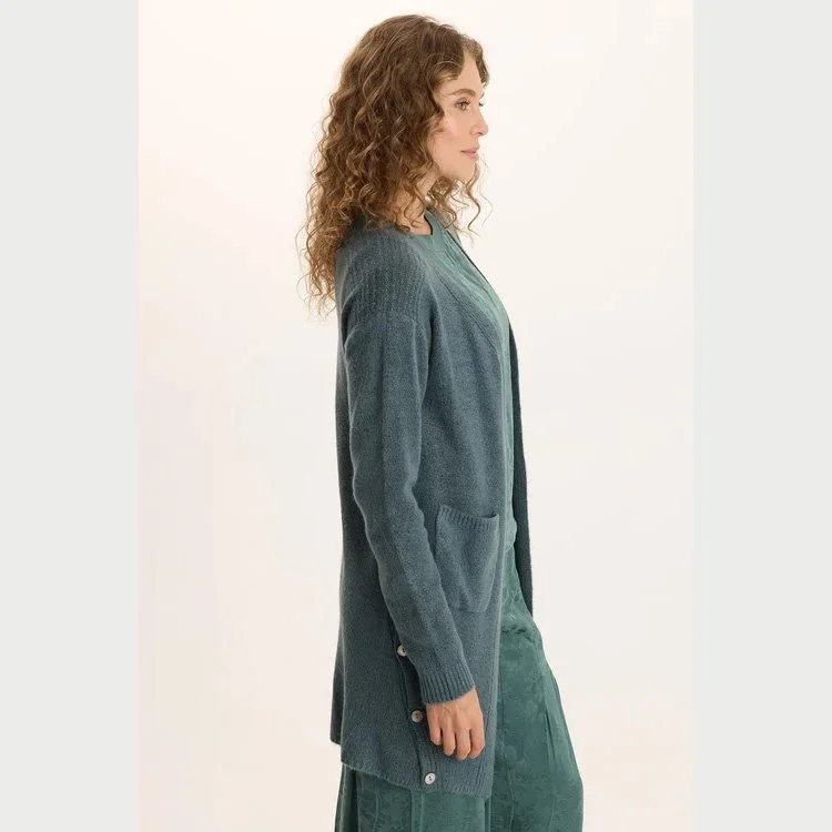 The bayek longline open-front knit cardigan by XCVI in blue oasis color