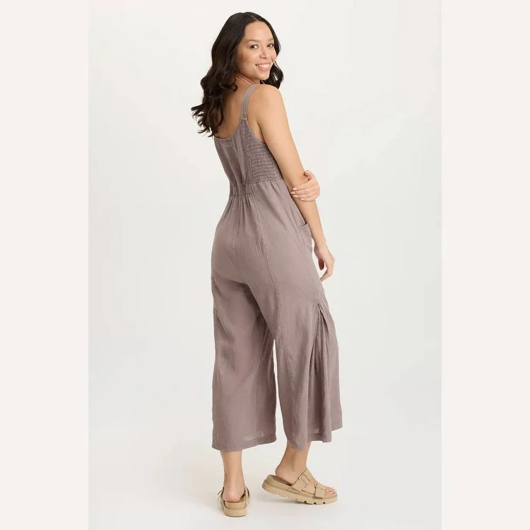 The leoda linen snap-up jumpsuit by XCVI in poppy seed color
