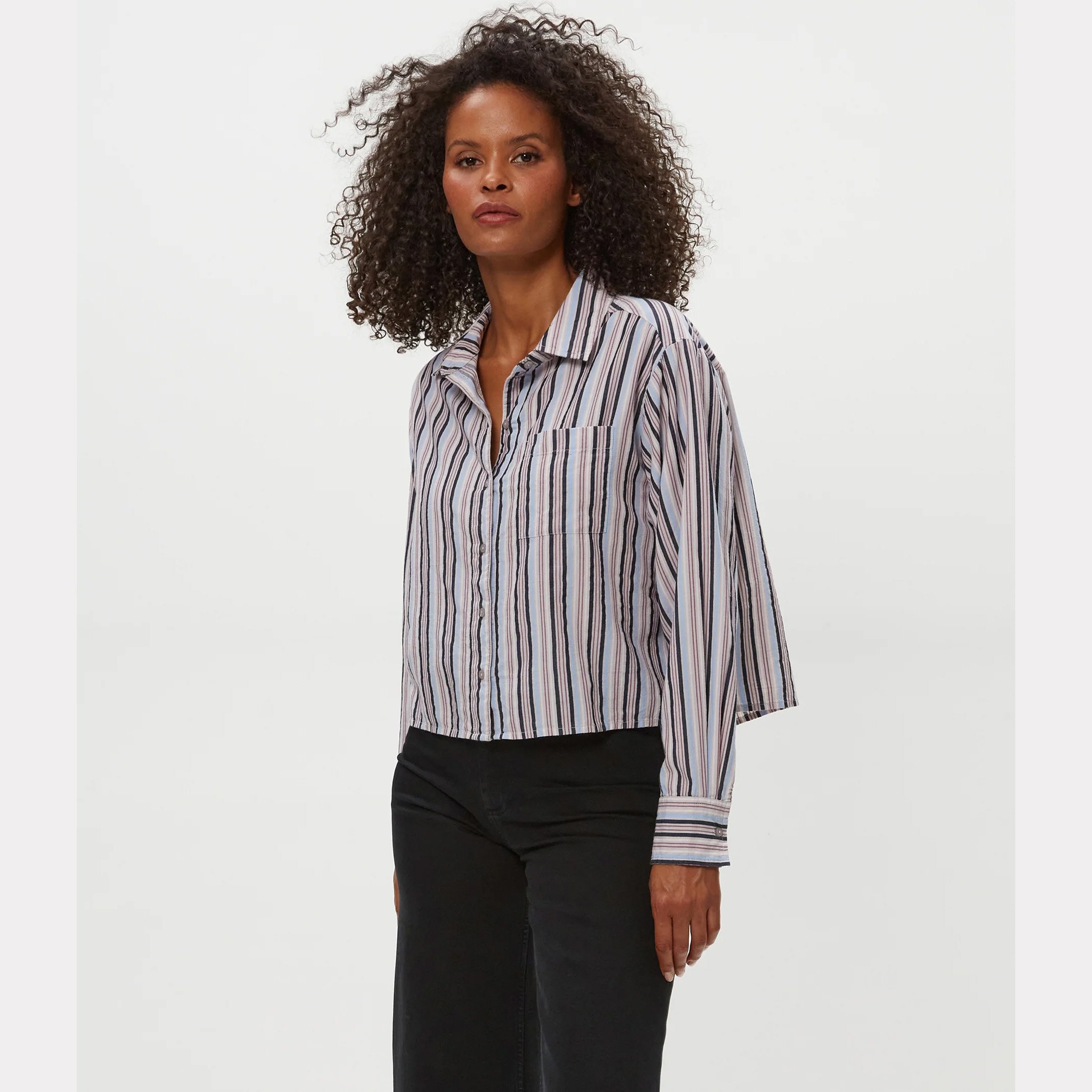 The scarlett cropped button down shirt by Michael Stars in cement multi pattern