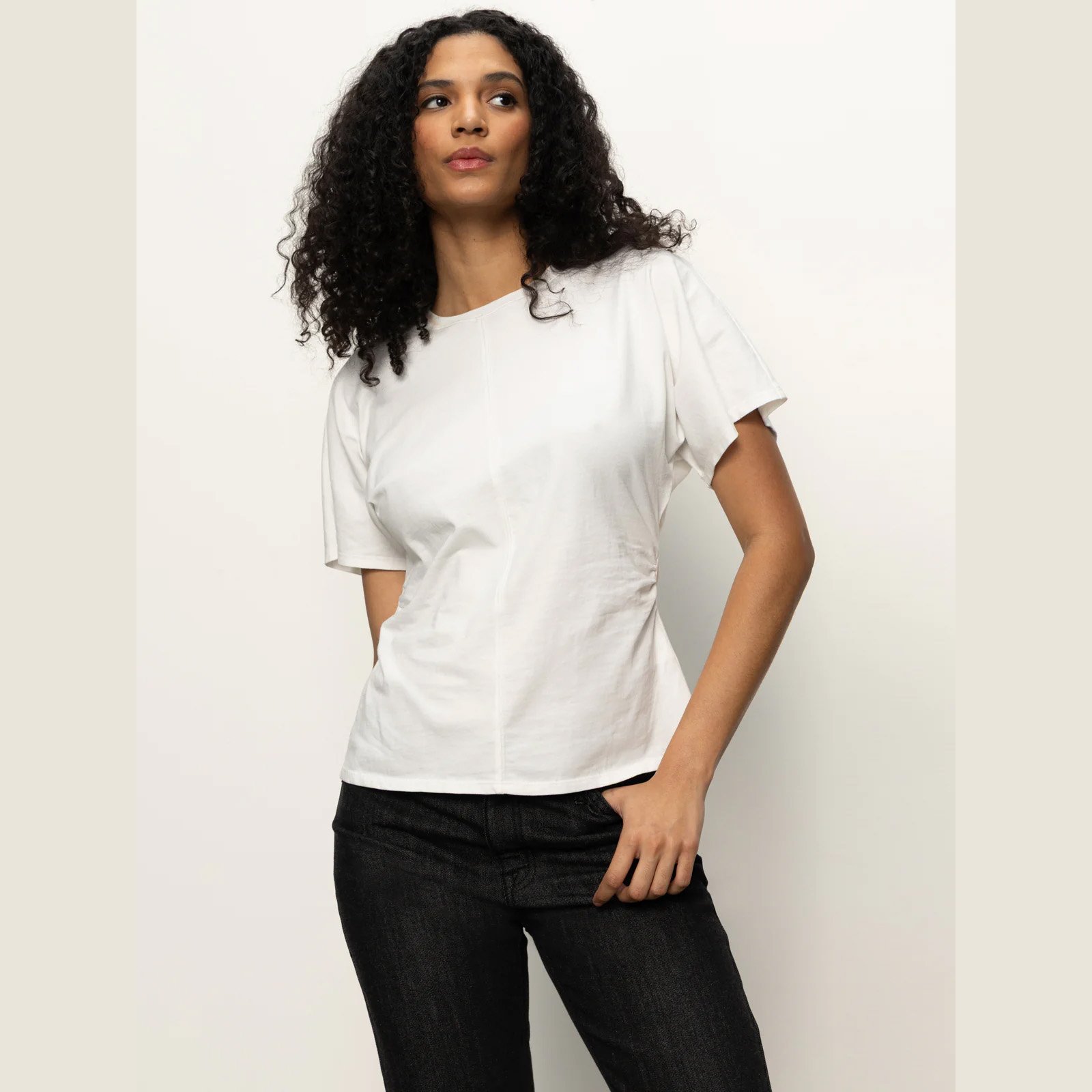 The shirred waist dolman tee in white by Sanctuary Clothing