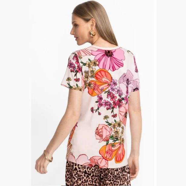 Johnny Was the janie favorite short sleeve henley tee in rosabelia print/color combination