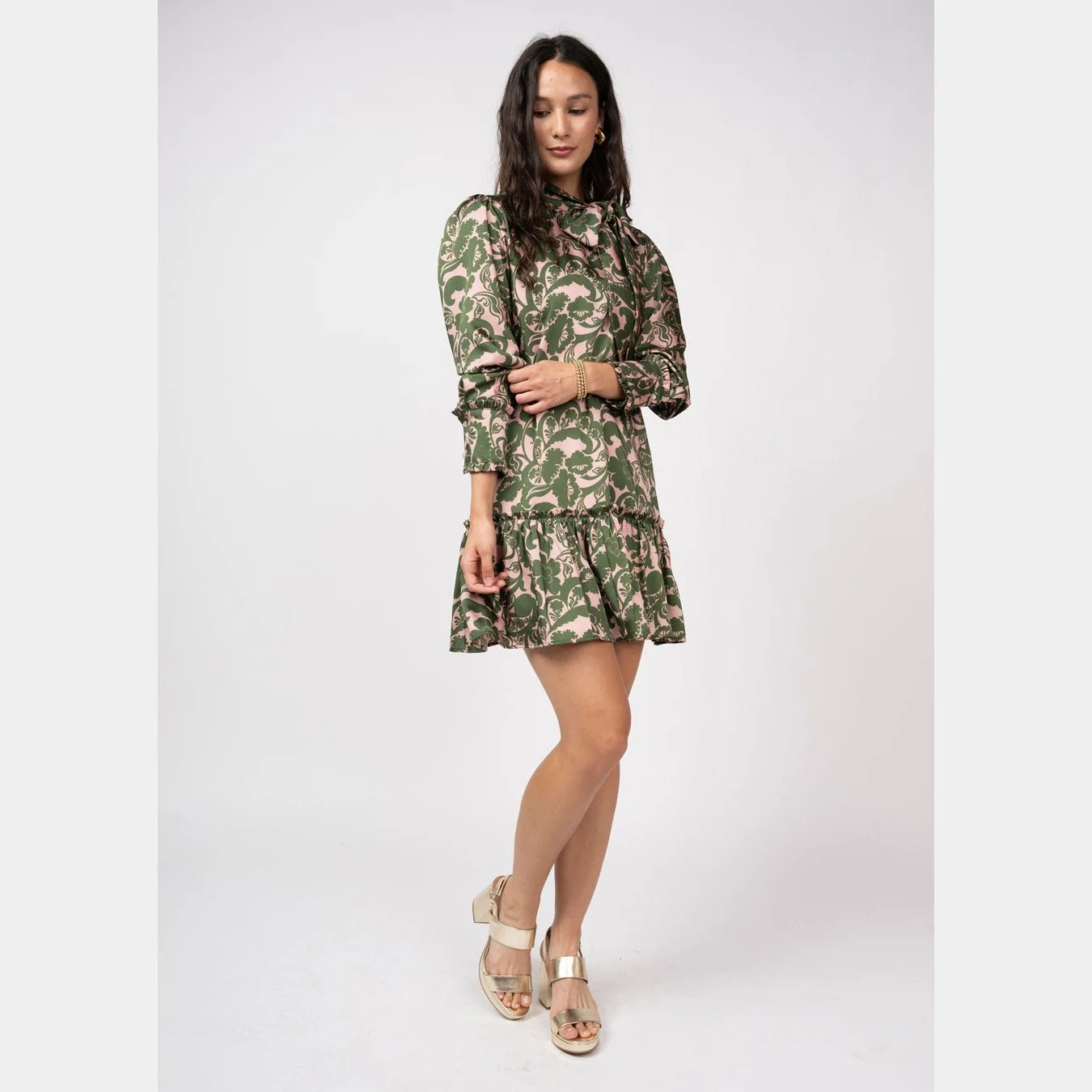 frank and oak green dress Frank and Oak Military Green Satin Midi Dress , Size
