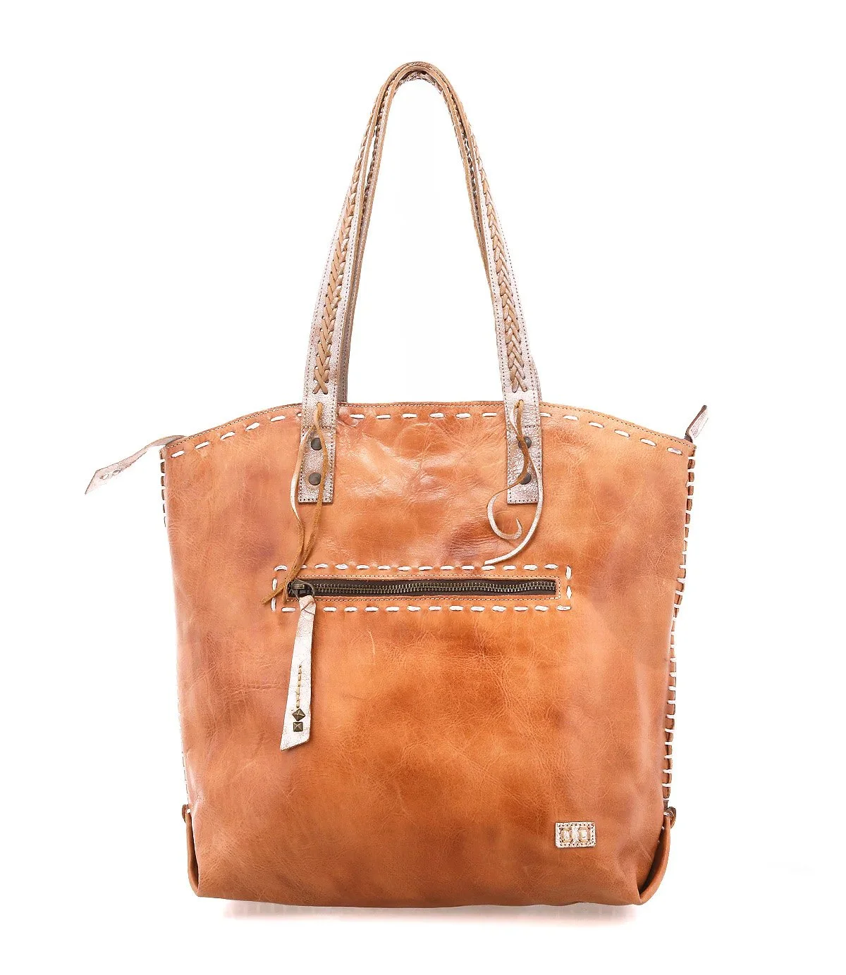The barra II handbag in tan rustic and nectar lux leathers by Bed Stu