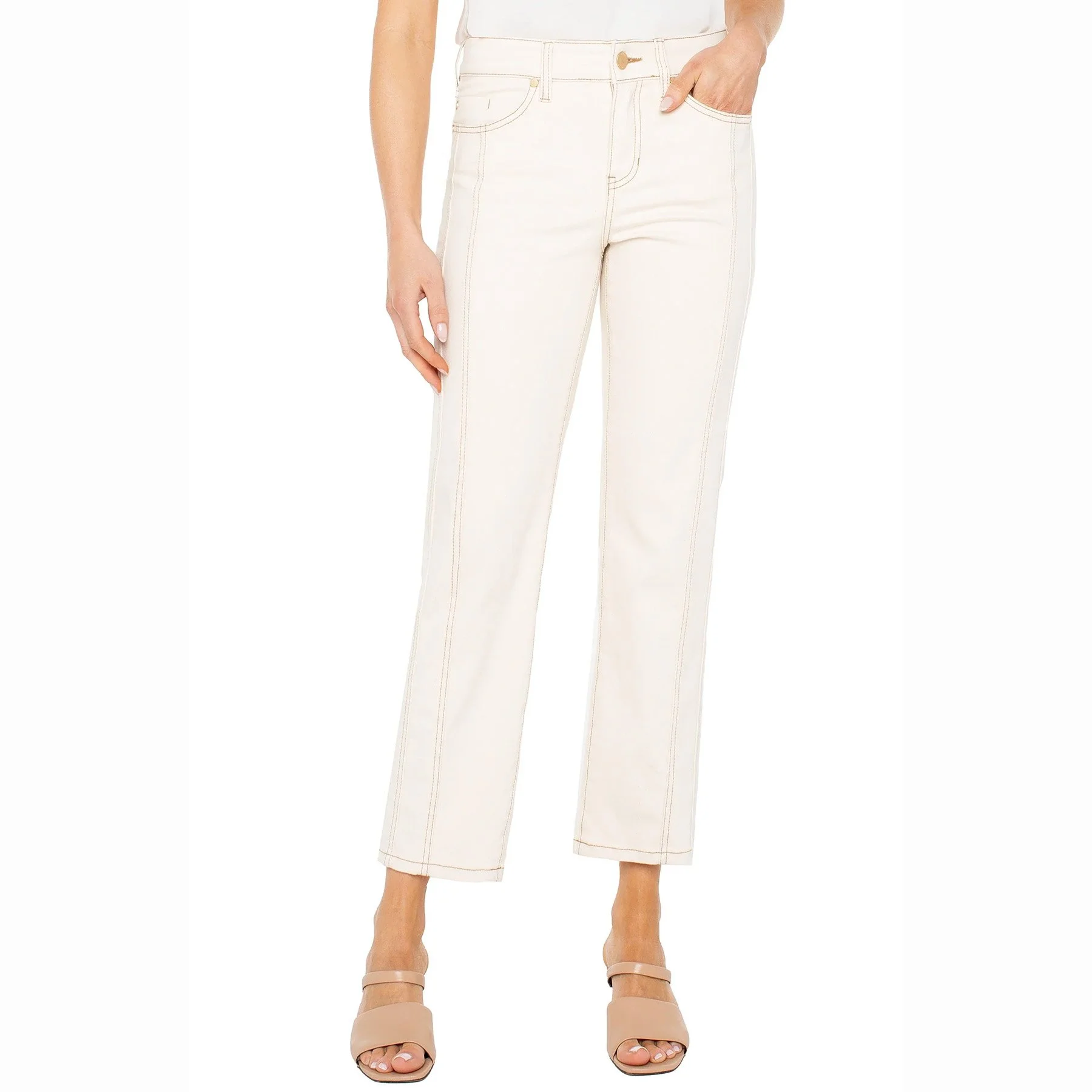 The kennedy crop straight jean with seaming details by Liverpool LA in seaside dunes wash
