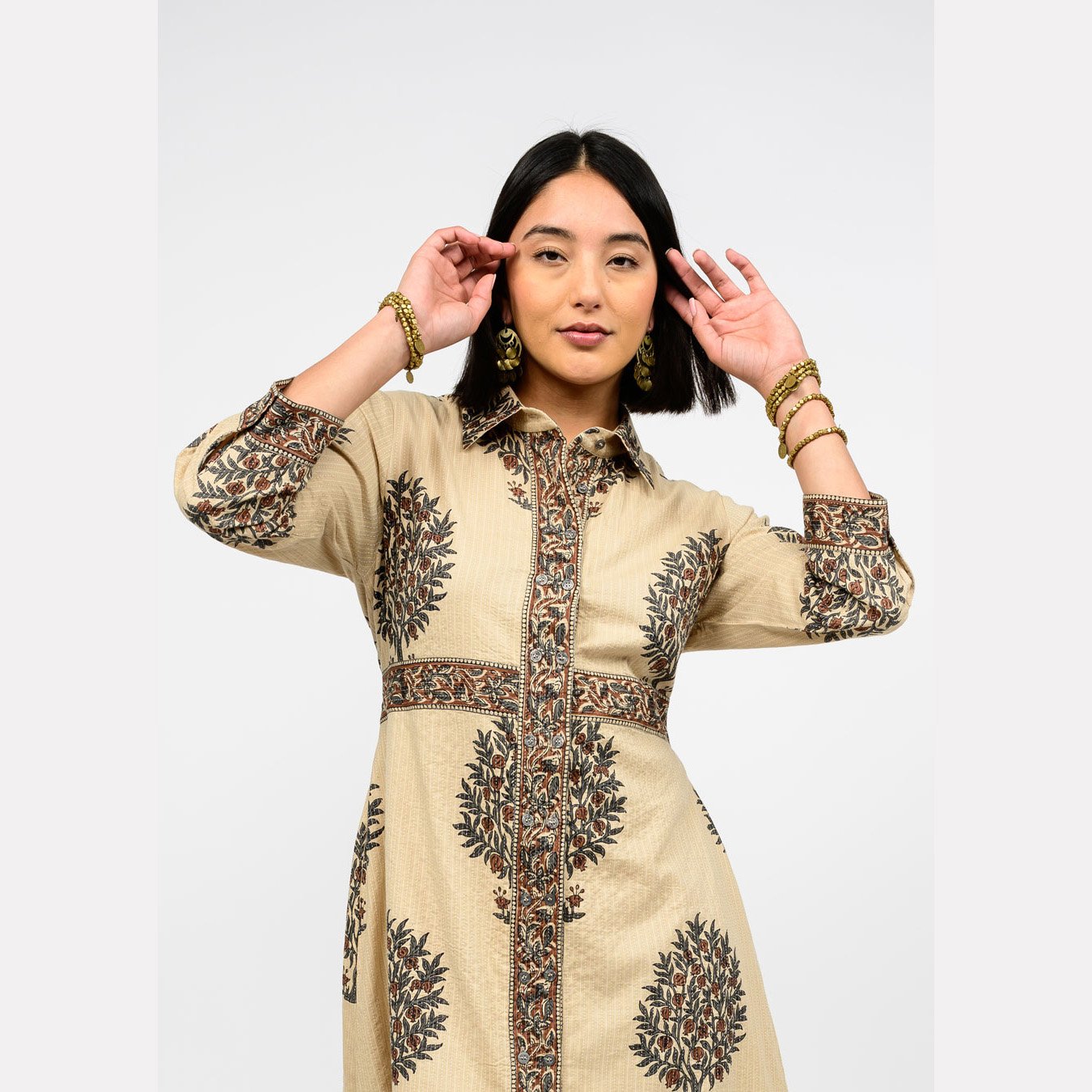 The tree of life dress in khaki by Uncle Frank