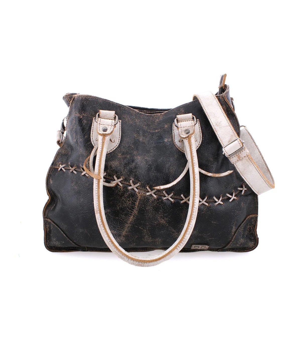 The bruna handbay in black lux and nectar lux leathers by Bed Stu