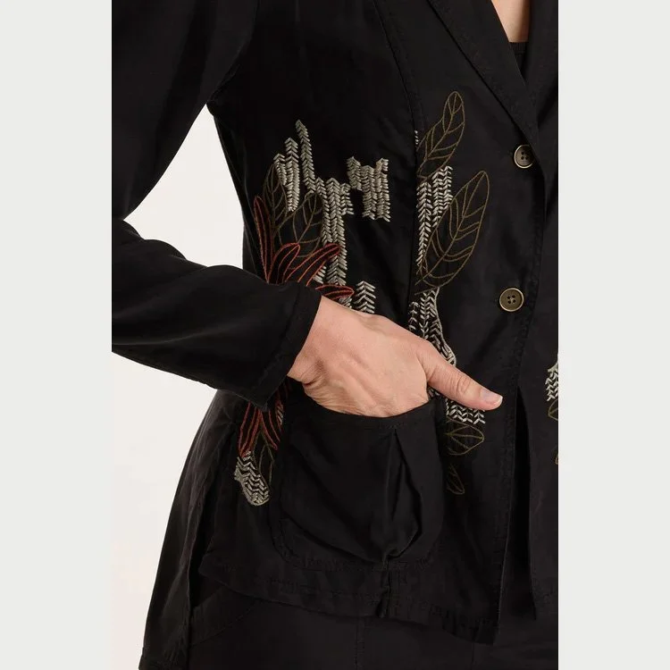The danski embroidered soft twill blazer by XCVI in black