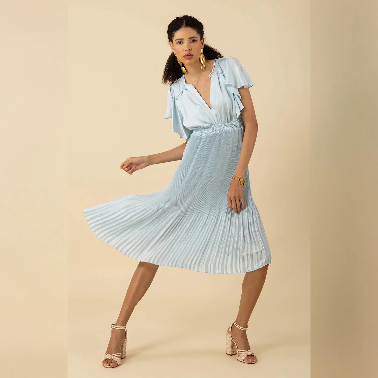 hale bob blue dress Halebob Shirred Dress Blue / L main image 1