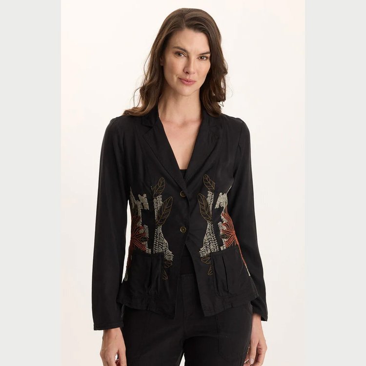 The danski embroidered soft twill blazer by XCVI in black