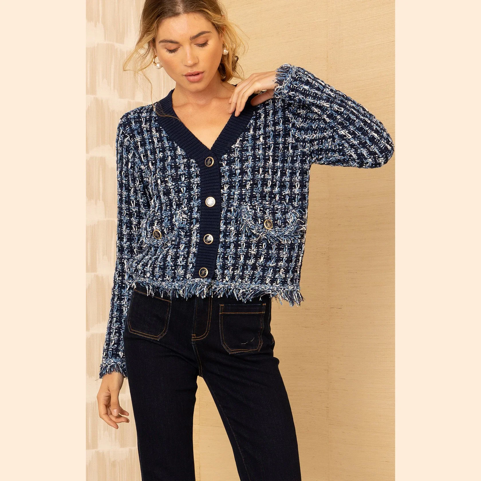 The amelie boucle cardigan by Hale Bob in navy