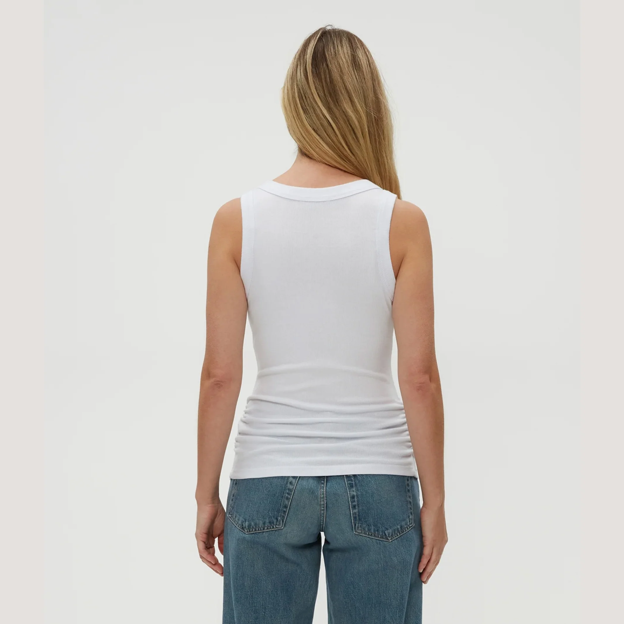 The blanche ribbed ruched side tank top by Michael Stars in white