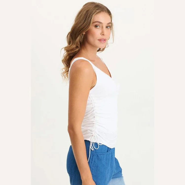 The blaise jersey all-over ruched adjustable tank by XCVI in white