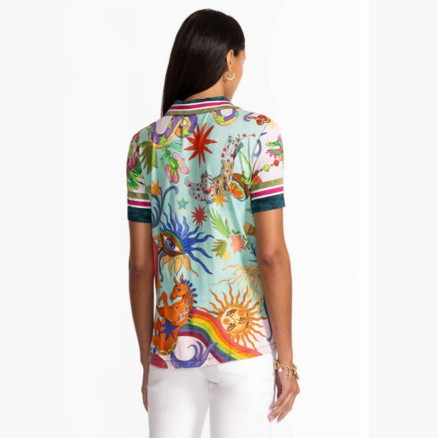 Johnny Was the janie favorite short sleeve swing polo in kayla print