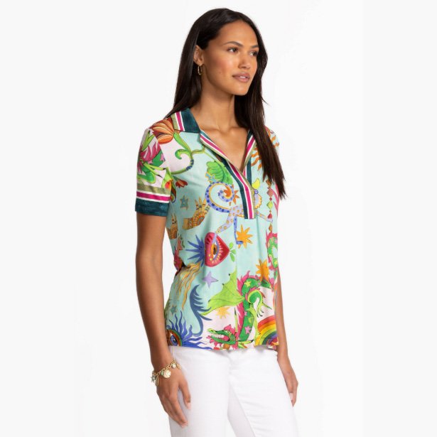 Johnny Was the janie favorite short sleeve swing polo in kayla print