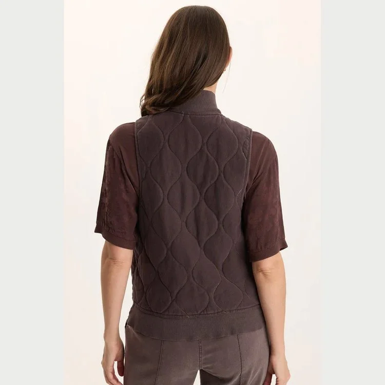 The aeric quilted zipper pocket vest by XCVI in bistro pigment color