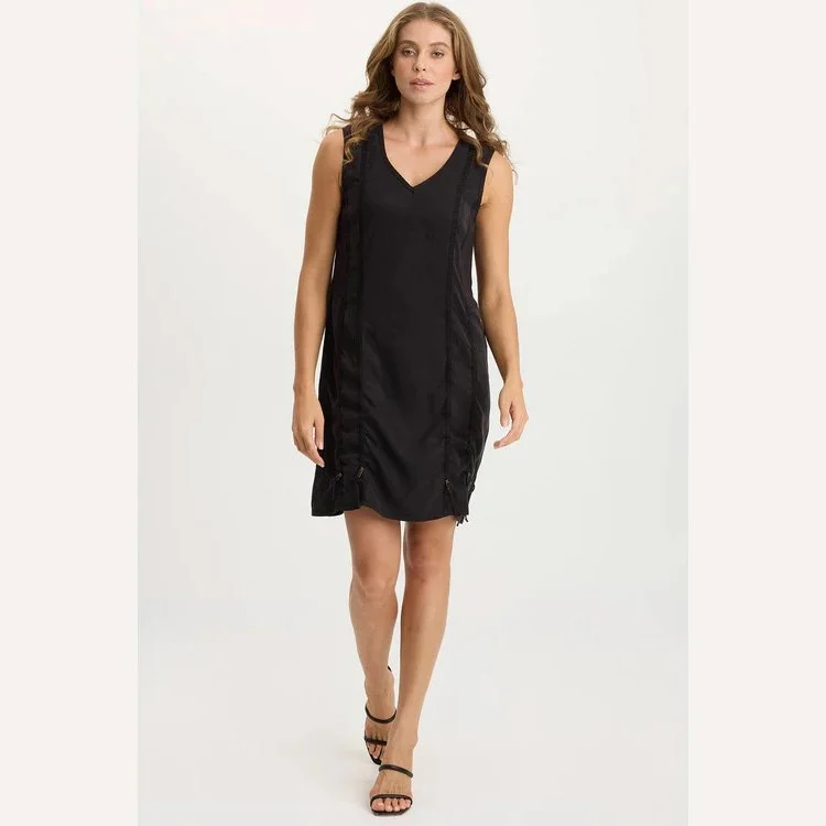 The karima twill corded cinch tank dress by XCVI in black