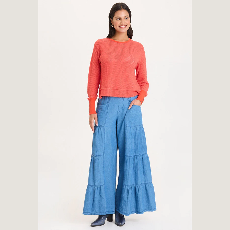 XCVI - dugan mock-denim side tiered wide leg pant - etoilate wash