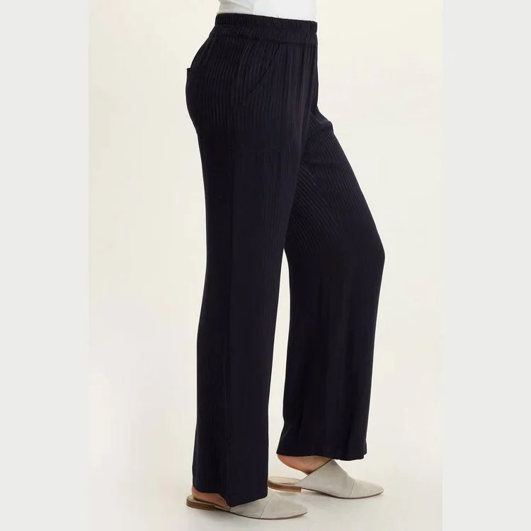 The harmon satin stripe wide leg pant by Wearables in navy