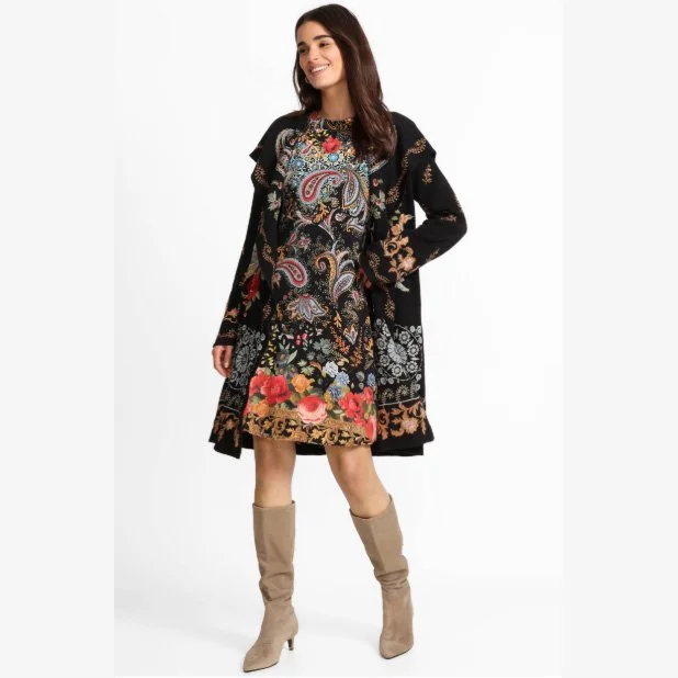 The janie favorite elbow sleeve mock neck dress in leto print by Johnny Was