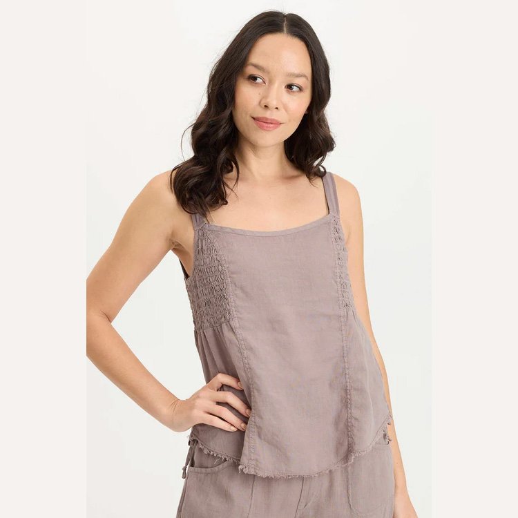 The fernley linen ruched tank by XCVI in poppy seed color