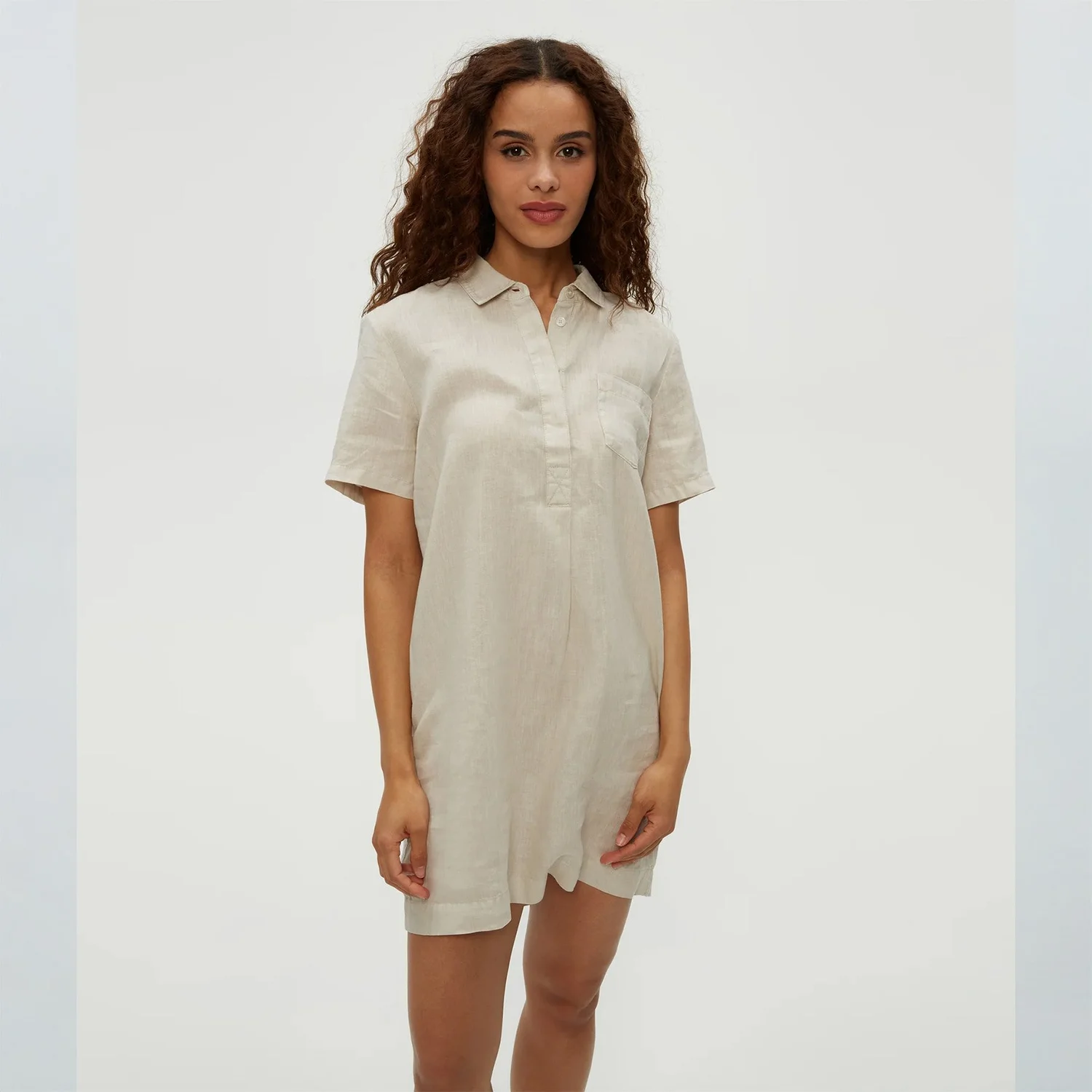 michael stars mini dress Michael Stars Greta Short-Sleeve Tiered Linen Mini Dress