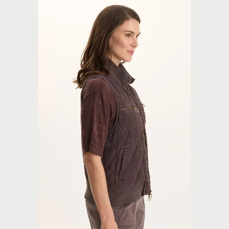 The aeric quilted zipper pocket vest by XCVI in bistro pigment color