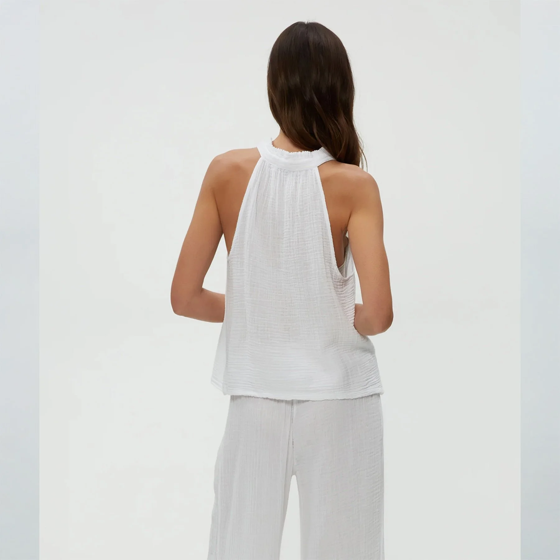 Viola split neck double gauze tank by Michael Stars in white