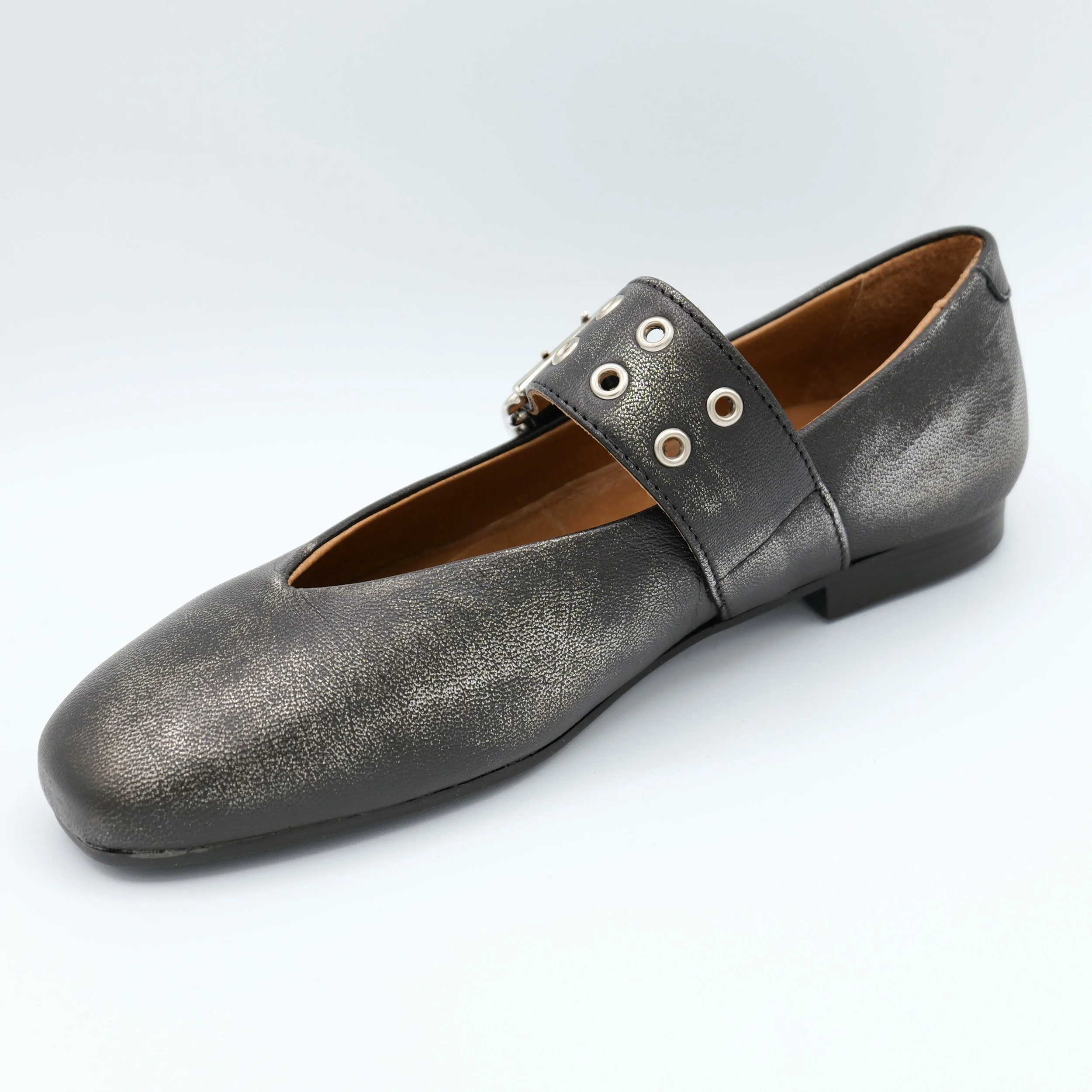 The zephyr flat by Miz Mooz in gunmetal leather