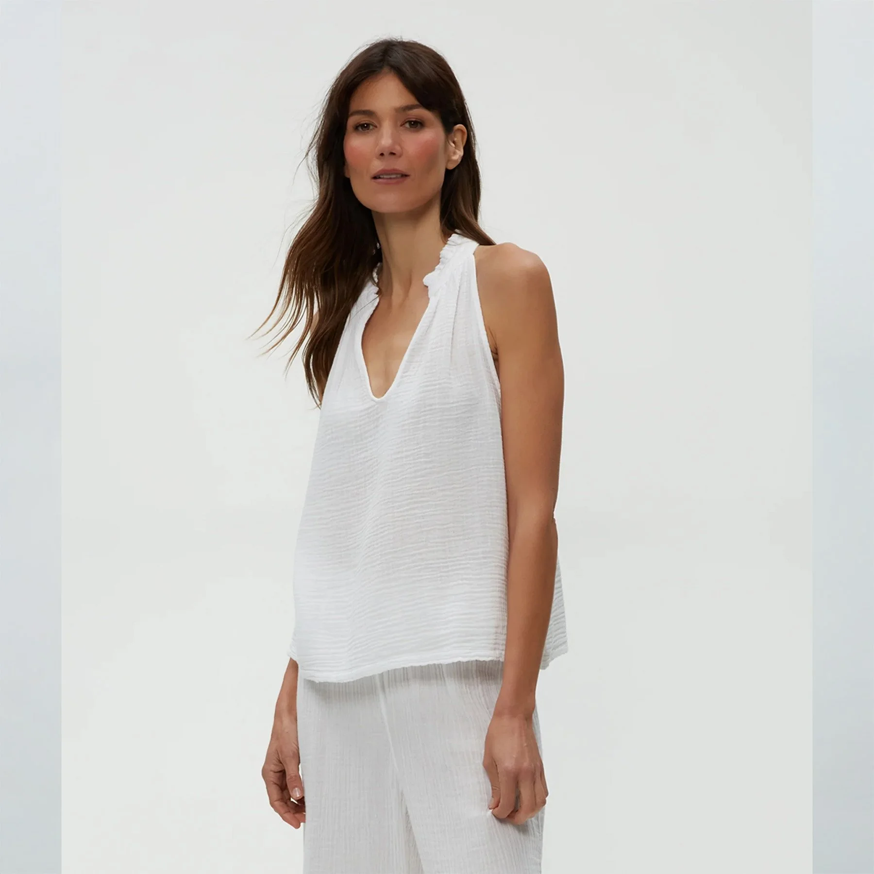 Viola split neck double gauze tank by Michael Stars in white