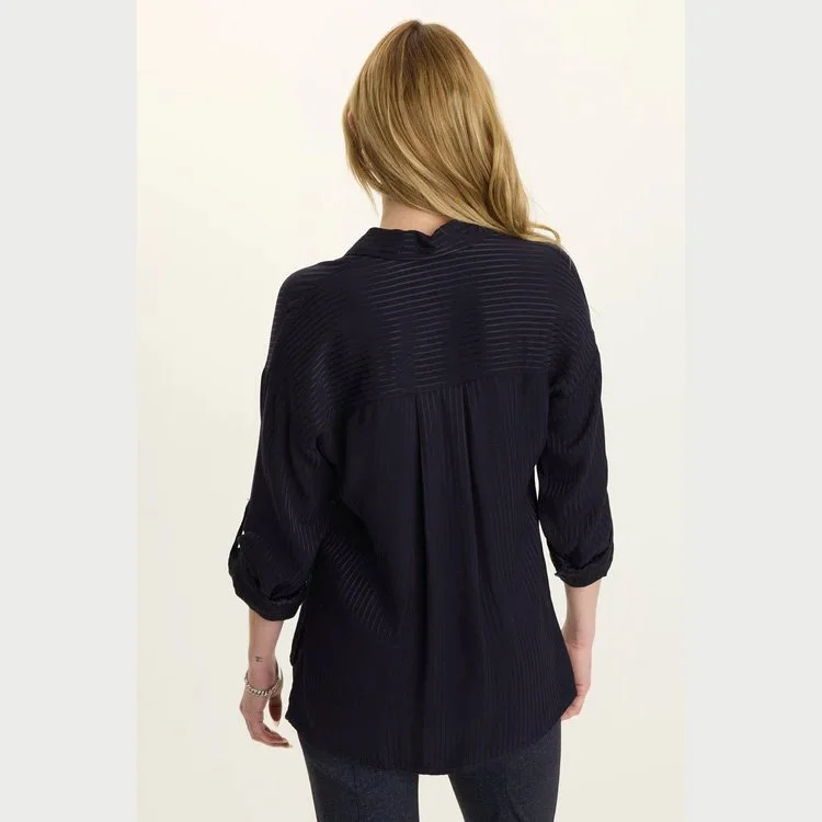 The aeson relaxed-fit striped button-up top in navy by Wearables