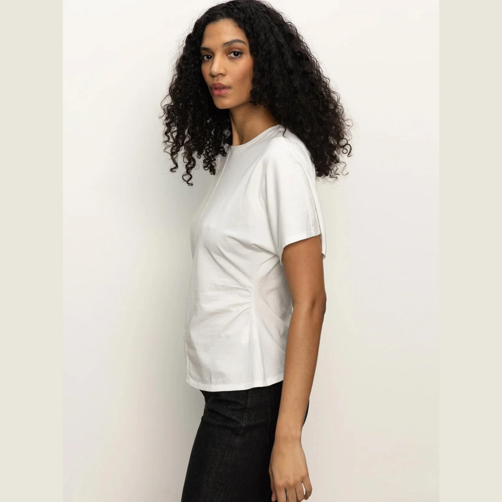 The shirred waist dolman tee in white by Sanctuary Clothing