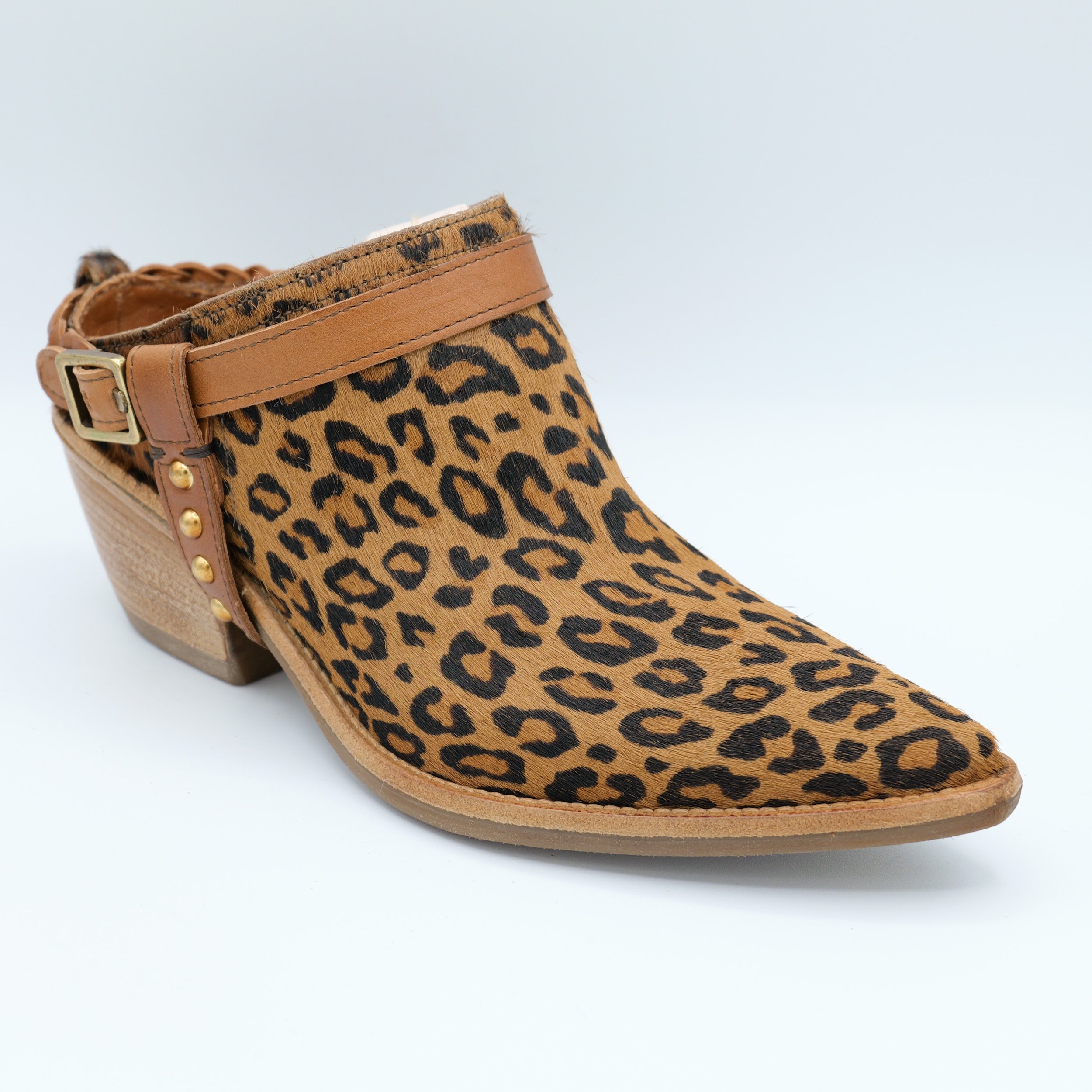 The cliff western mule cowboy bootie by A.S. 98 in leopard calf hide