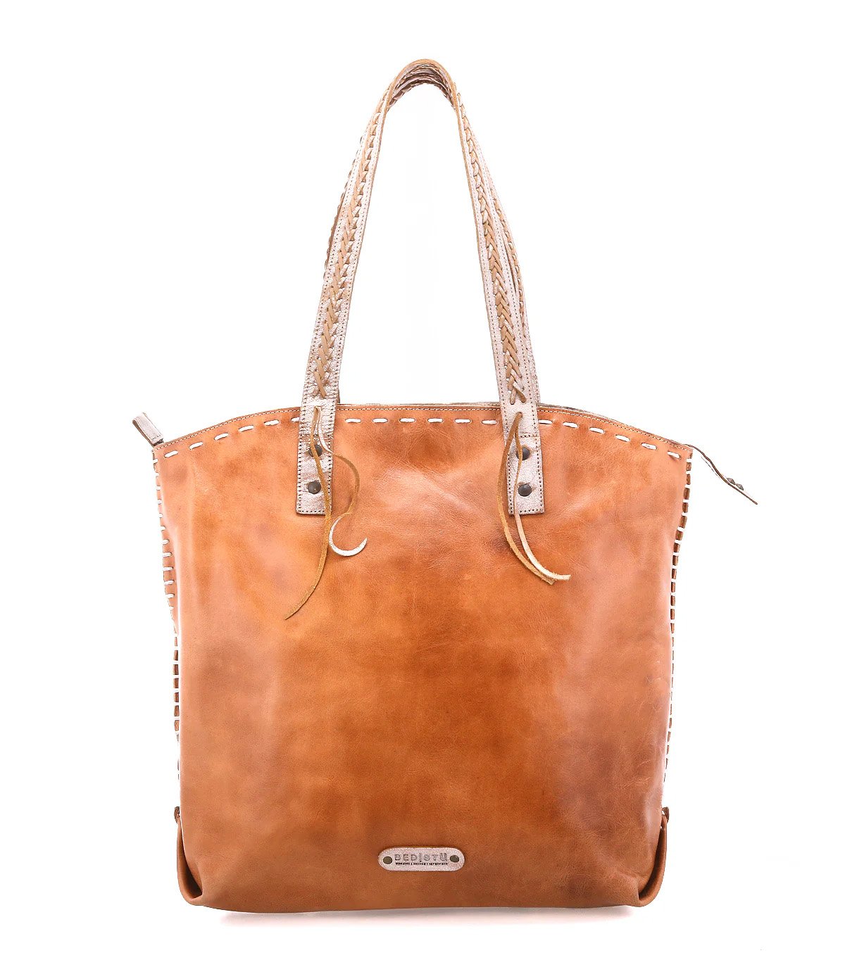 The barra II handbag in tan rustic and nectar lux leathers by Bed Stu